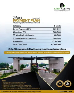 Park Avenue 3 Years Payment Plan